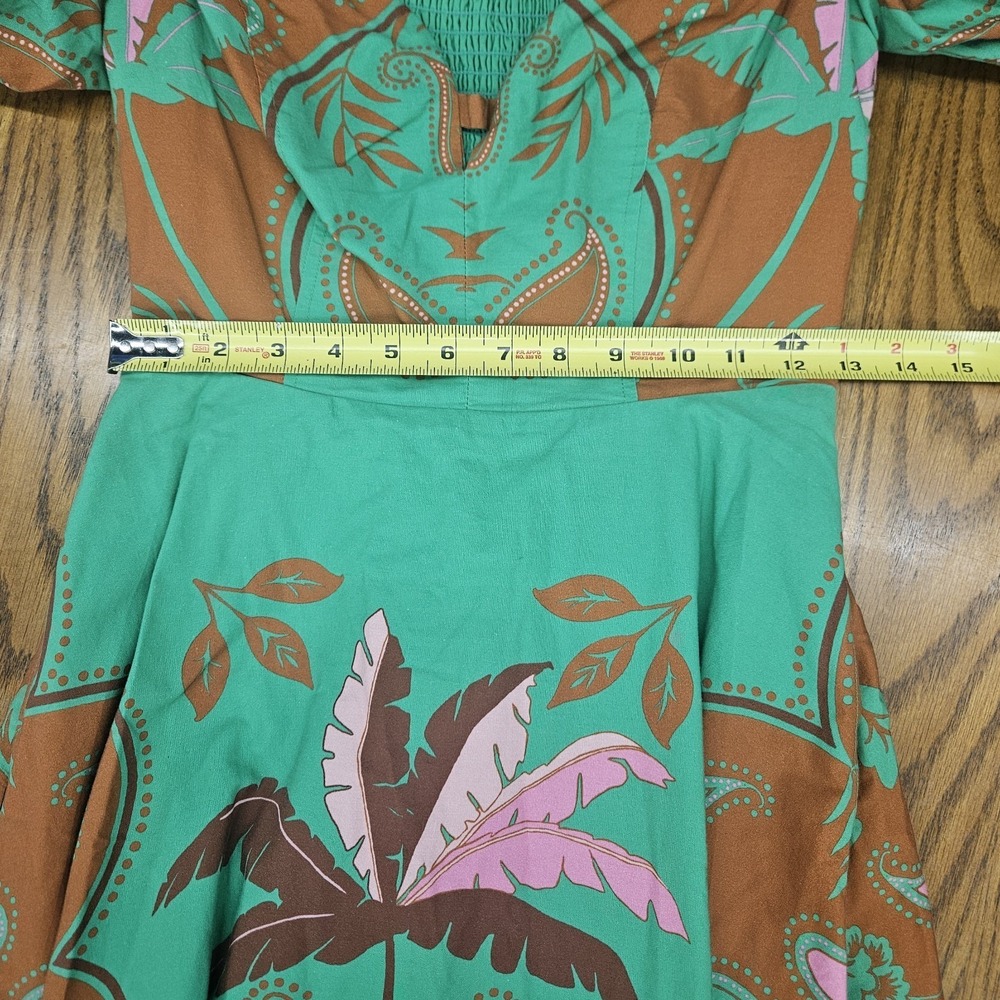 Maeve Anthropologie Dress Womens 2 Green Sweetheart Fit Flare Boho Tropical Midi - Picture 14 of 16